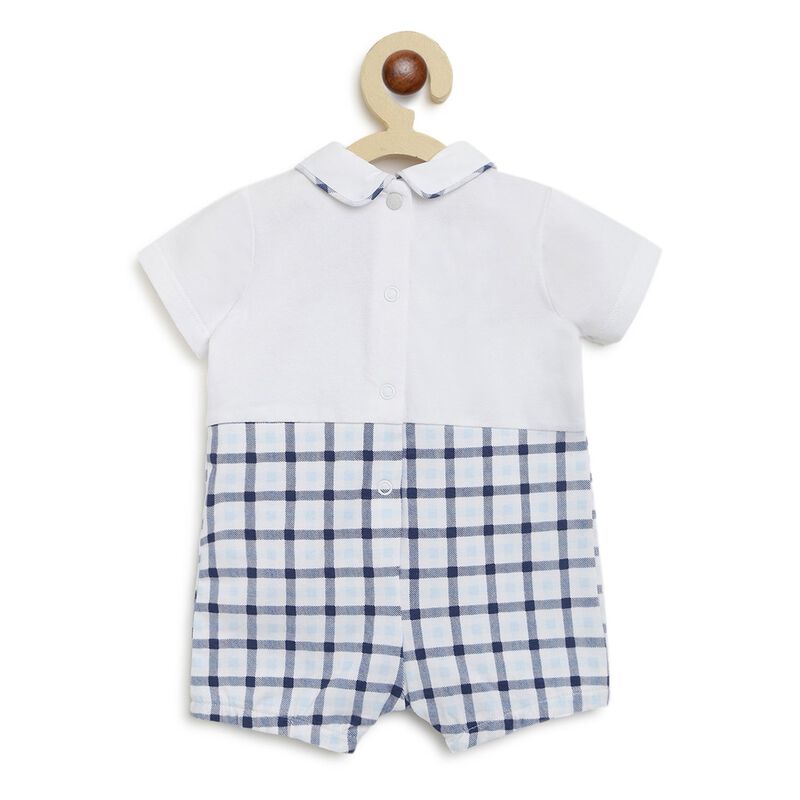 Boys White & Light Blue Checkered Short Sleeve Romper image number 1